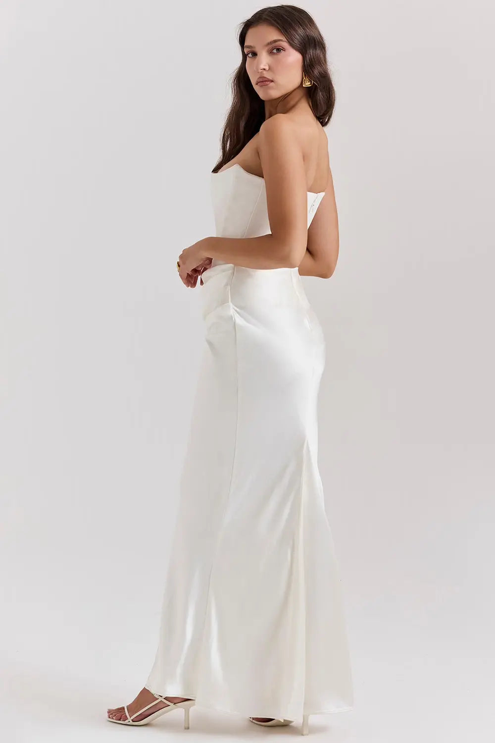 Strapless Maxi Dress for Women in Lightweight Fabric with Gathered Waist - Elegant Summer Evening Wear