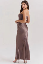 Strapless Maxi Dress for Women in Lightweight Fabric with Gathered Waist - Elegant Summer Evening Wear