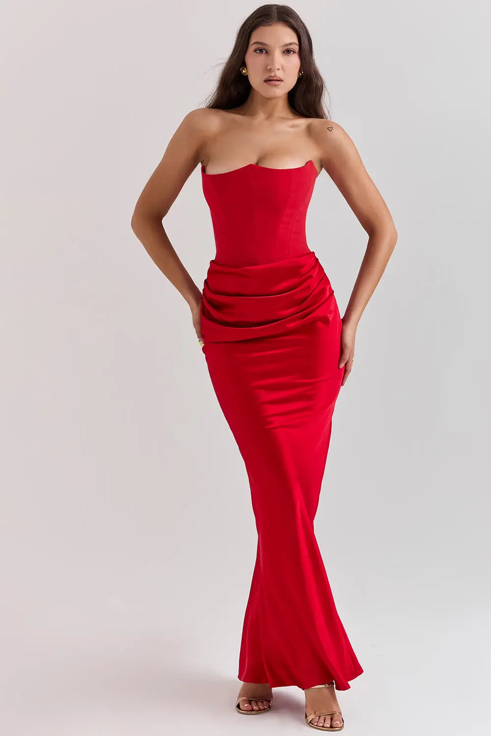 Strapless Maxi Dress for Women in Lightweight Fabric with Gathered Waist - Elegant Summer Evening Wear