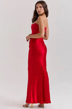 Strapless Maxi Dress for Women in Lightweight Fabric with Gathered Waist - Elegant Summer Evening Wear