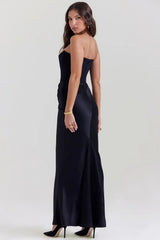 Strapless Maxi Dress in Lightweight Fabric with Gathered Waist for Summer Events