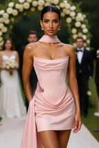 Strapless Satin Mini Corset Dress for Women | Wedding Guest Attire