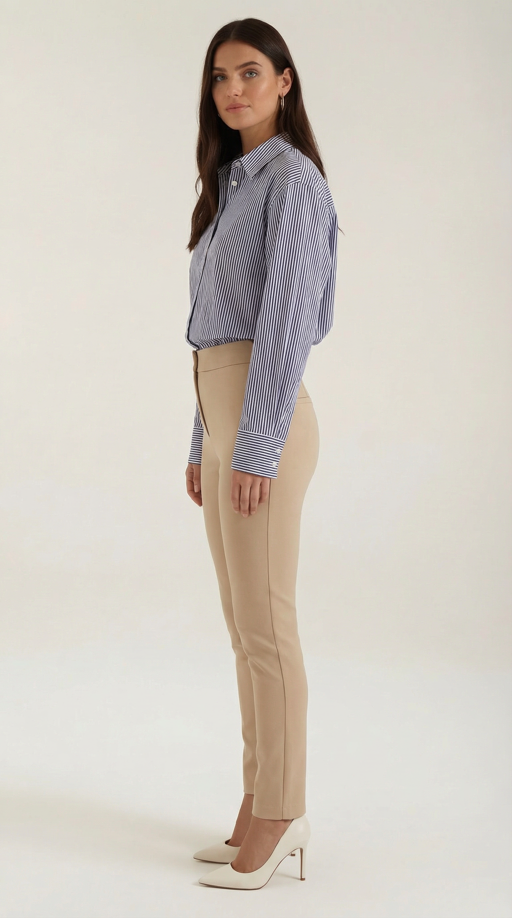 Striped Long Sleeve Blouse for Women - Lightweight Cotton Blend - Casual or Office Wear - Available in Multiple Sizes