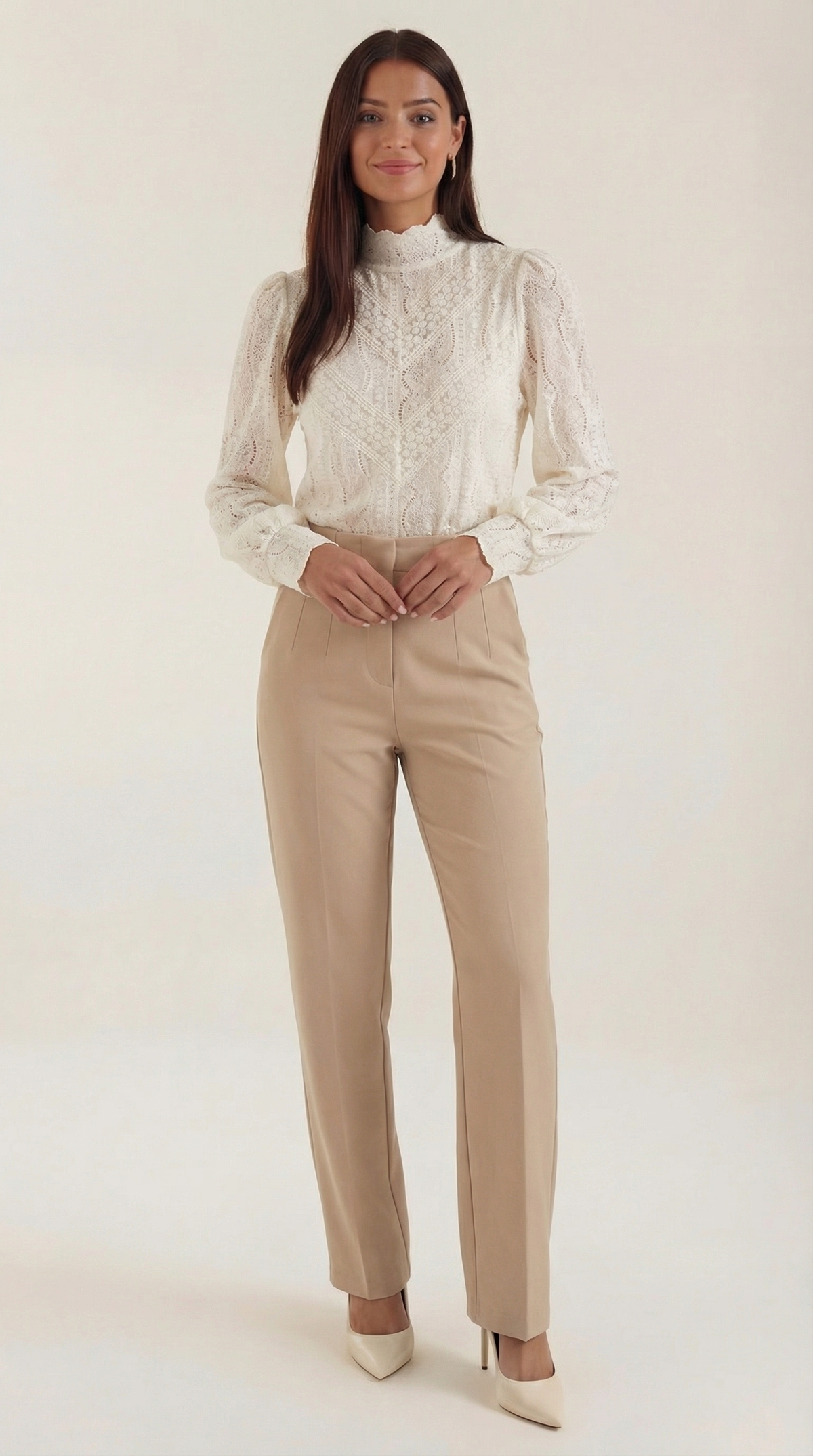 Structured Long Sleeve Blouse in Lightweight Fabric for Office Wear and Casual Outings