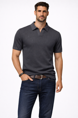 Textured Knit Short Sleeve Polo Shirt for Men - Casual Wear, Comfortable Fit
