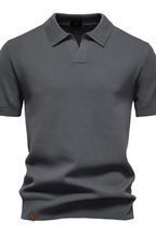 Textured Knit Short Sleeve Polo Shirt for Men - Casual Wear, Comfortable Fit