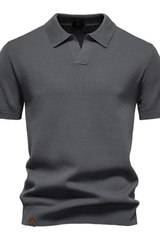 Textured Knit Short Sleeve Polo Shirt for Men - Casual Wear, Comfortable Fit