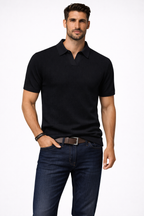 Textured Knit Short Sleeve Polo Shirt for Men - Casual Wear, Comfortable Fit