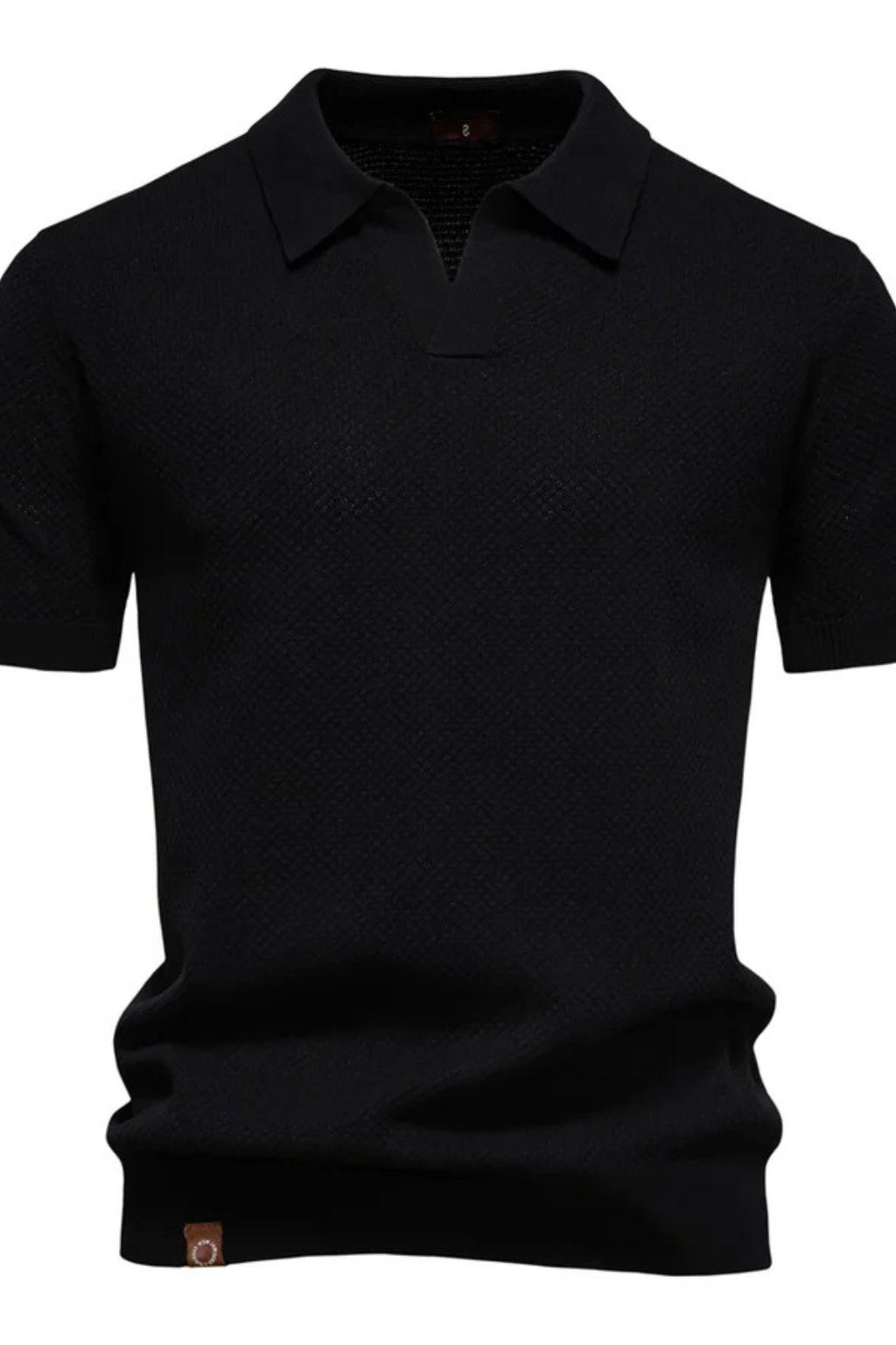 Textured Knit Short Sleeve Polo Shirt for Men - Casual Wear, Comfortable Fit