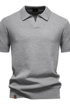 Textured Knit Short Sleeve Polo Shirt for Men - Casual Wear, Comfortable Fit