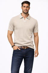 Textured Knit Short Sleeve Polo Shirt for Men - Casual Wear, Comfortable Fit