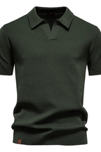 Textured Knit Short Sleeve Polo Shirt for Men - Casual Wear, Comfortable Fit