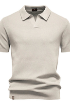 Textured Knit Short Sleeve Polo Shirt for Men - Casual Wear, Comfortable Fit