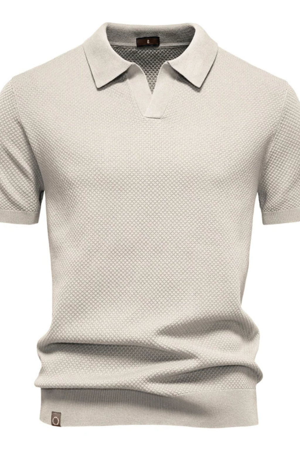 Textured Knit Short Sleeve Polo Shirt for Men - Casual Wear, Comfortable Fit