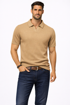 Textured Knit Short Sleeve Polo Shirt for Men - Casual Wear, Comfortable Fit