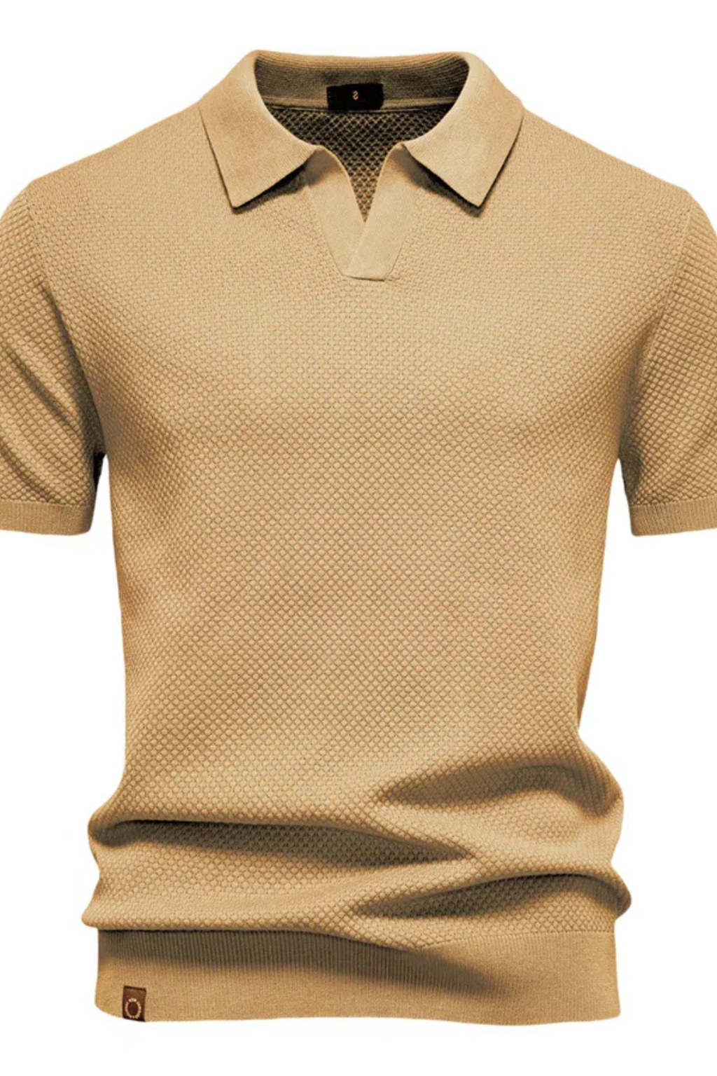 Textured Knit Short Sleeve Polo Shirt for Men - Casual Wear, Comfortable Fit