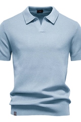 Textured Knit Short Sleeve Polo Shirt for Men - Casual Wear, Comfortable Fit
