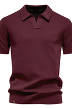 Textured Knit Short Sleeve Polo Shirt for Men - Casual Wear, Comfortable Fit