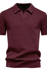 Textured Knit Short Sleeve Polo Shirt for Men - Casual Wear, Comfortable Fit