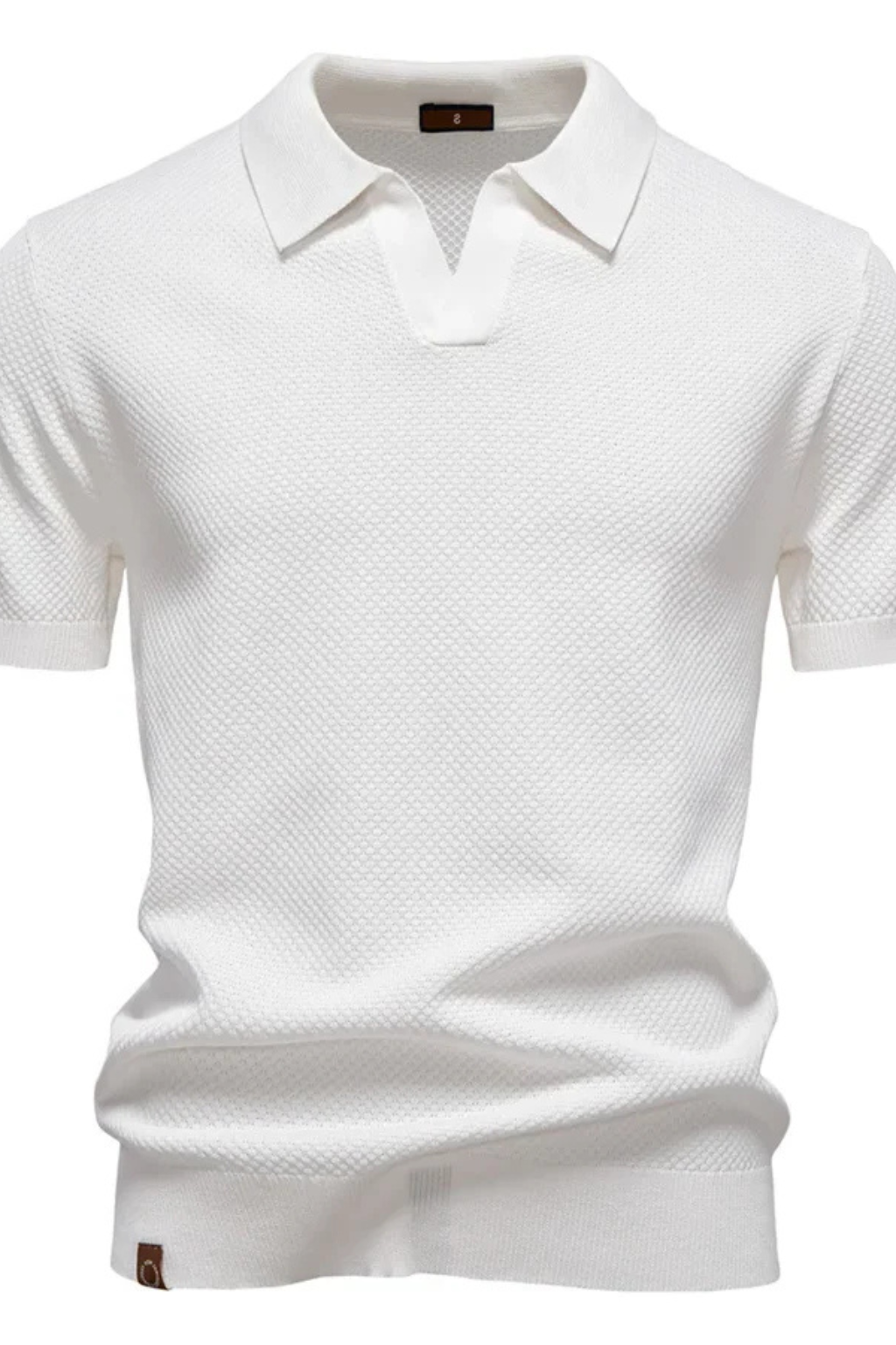 Textured Knit Short Sleeve Polo Shirt for Men - Casual Wear, Comfortable Fit