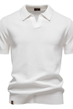 Textured Knit Short Sleeve Polo Shirt for Men - Casual Wear, Comfortable Fit