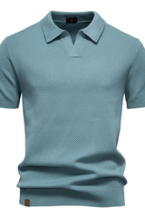 Textured Knit Short Sleeve Polo Shirt for Men - Casual Wear, Comfortable Fit