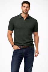 Textured Knit Short Sleeve Polo Shirt for Men - Casual Wear, Comfortable Fit