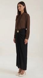 Twisted Stand Collar Blouse in Lightweight Fabric - Elegant Office Wear Top for Women