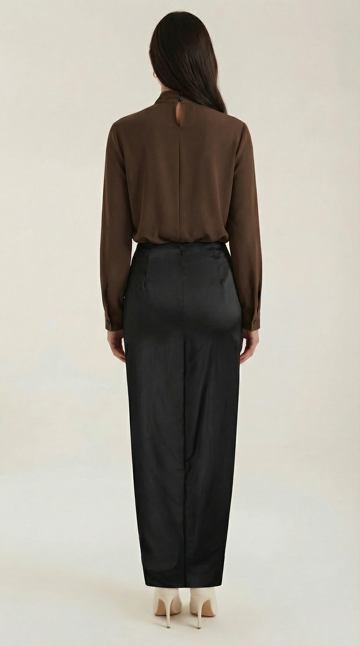 Twisted Stand Collar Blouse in Lightweight Fabric - Elegant Office Wear Top for Women