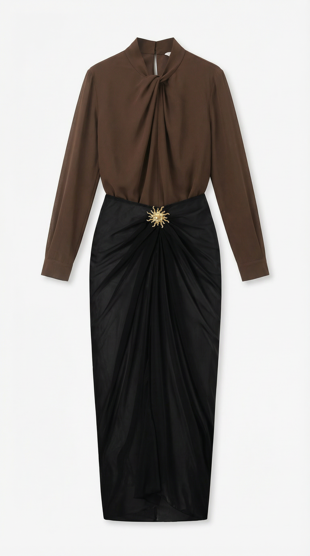 Twisted Stand Collar Blouse in Lightweight Fabric - Elegant Office Wear Top for Women