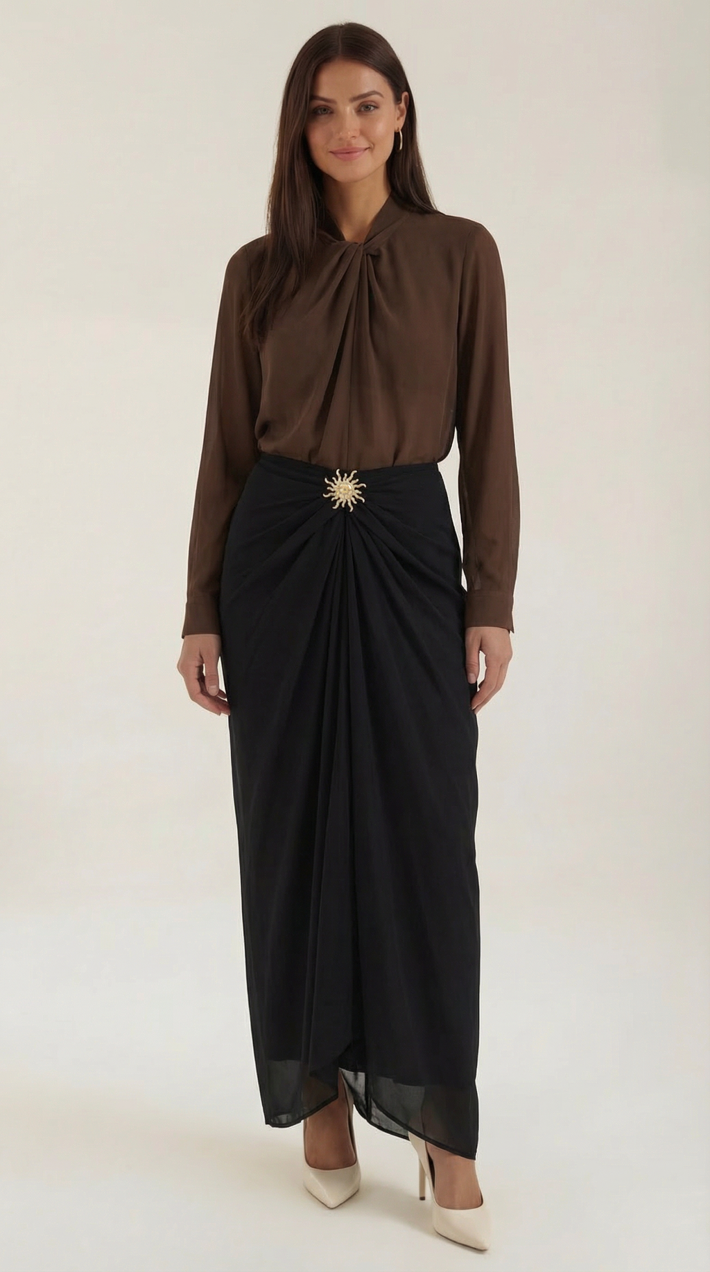 Twisted Stand Collar Blouse in Lightweight Fabric - Elegant Office Wear Top for Women