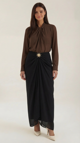 Twisted Stand Collar Blouse in Lightweight Fabric - Elegant Office Wear Top for Women