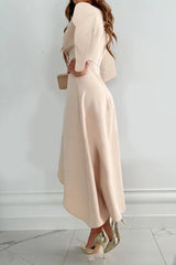 V-Neck Midi Dress with Slit Design in Elegant Fabric for Formal Events