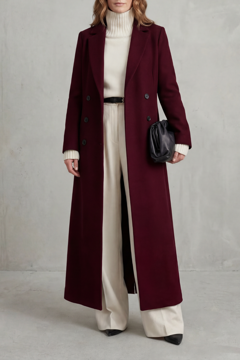 Women's Long Wool Coat – Custom Fit – Wine red