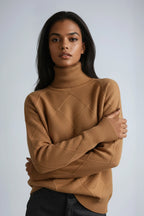 Women's Diamond Knit Roll Neck Jumper – Brown