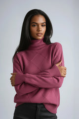 Women's Diamond Knit Roll Neck Jumper – Pink