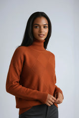 Women's Diamond Knit Roll Neck Jumper – Orange