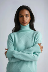 Women's Diamond Knit Roll Neck Jumper – Turquoise