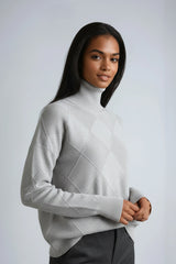 Women's Diamond Knit Roll Neck Jumper – Grey