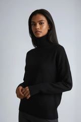 Women's Diamond Knit Roll Neck Jumper – Black