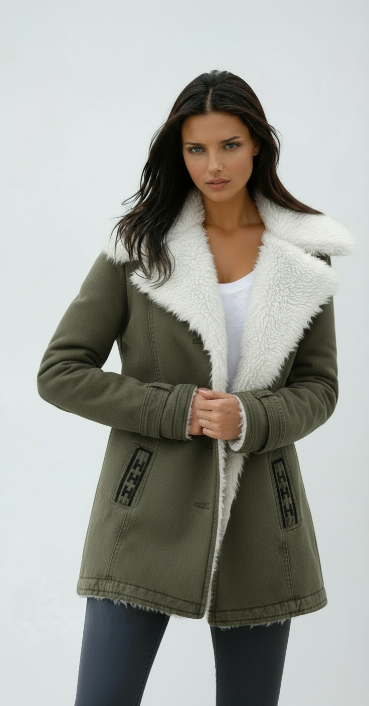 Women's Wool Blend Winter Coat – Cold Weather – Military green