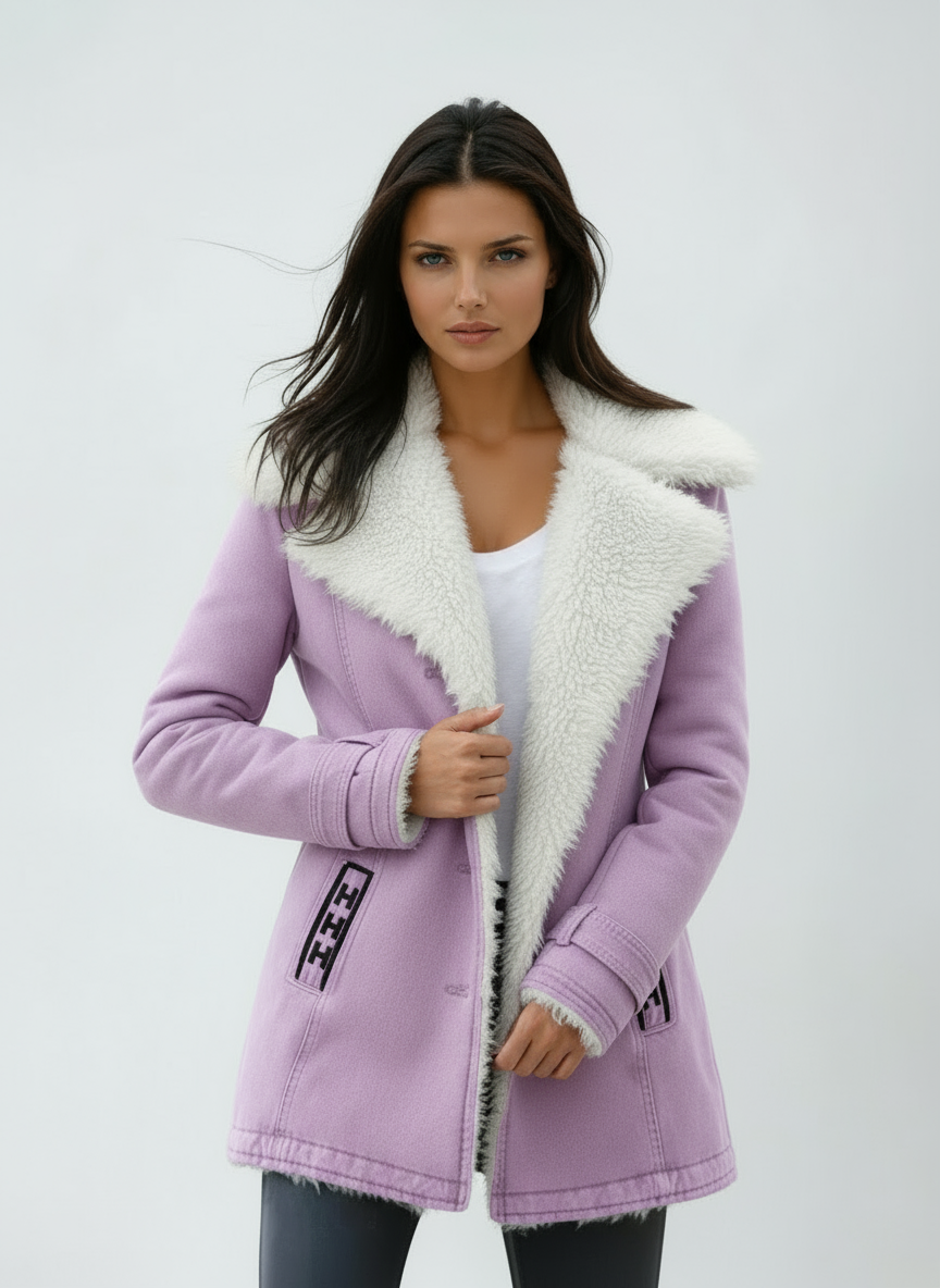Women's Wool Blend Winter Coat – Cold Weather – Purple