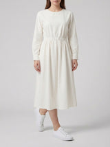 White Cotton Linen Midi Dress with Long Sleeves for Casual Wear
