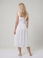 White Linen Midi Dress for Women - Square Neck Design, Casual Summer Wear