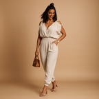 White Women's Jumpsuit | Lightweight Fabric | Chic Casual or Dressy Outfit | Ideal for Summer Events