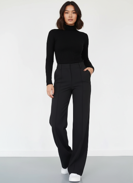Wide-Leg Trousers with Crease-Resistant Fabric for Effortless Style in Casual or Office Wear