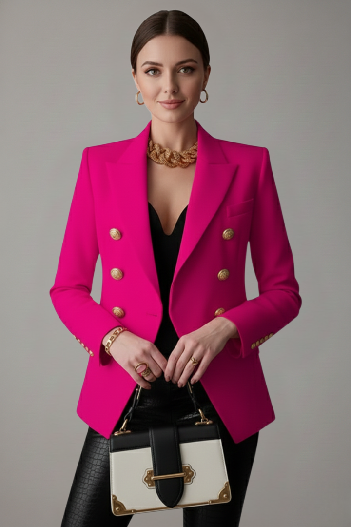 Women's Double-Breasted Blazer with Gold Buttons – Tailored Office Jacket, Smart Casual Everyday Workwear