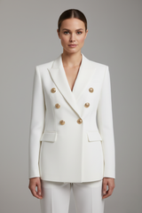 Women's Double-Breasted Blazer with Gold Buttons – Tailored Office Jacket, Smart Casual Everyday Workwear