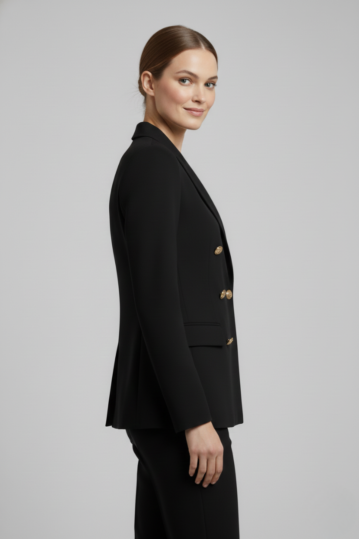 Women's Double-Breasted Blazer with Gold Buttons – Tailored Office Jacket, Smart Casual Everyday Workwear