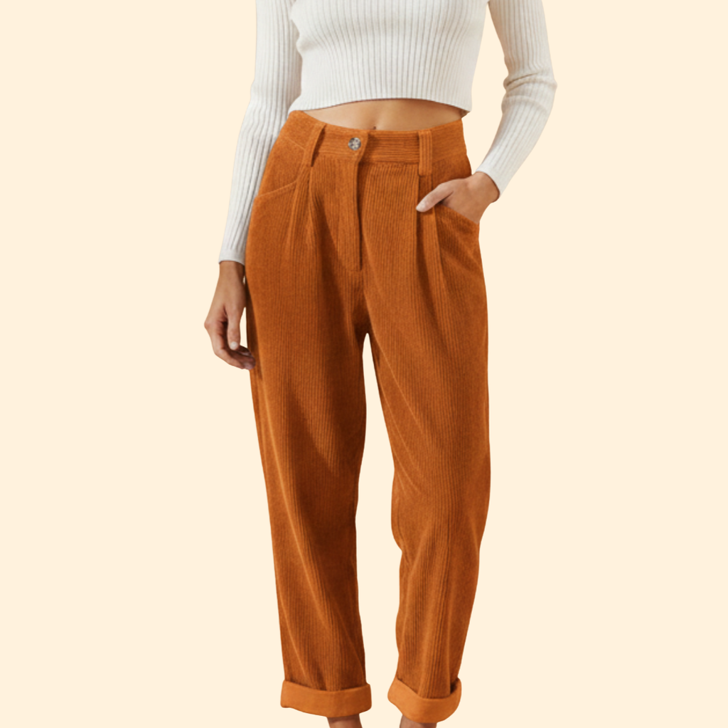 Women's Wide-Leg Corduroy Trousers – Orange